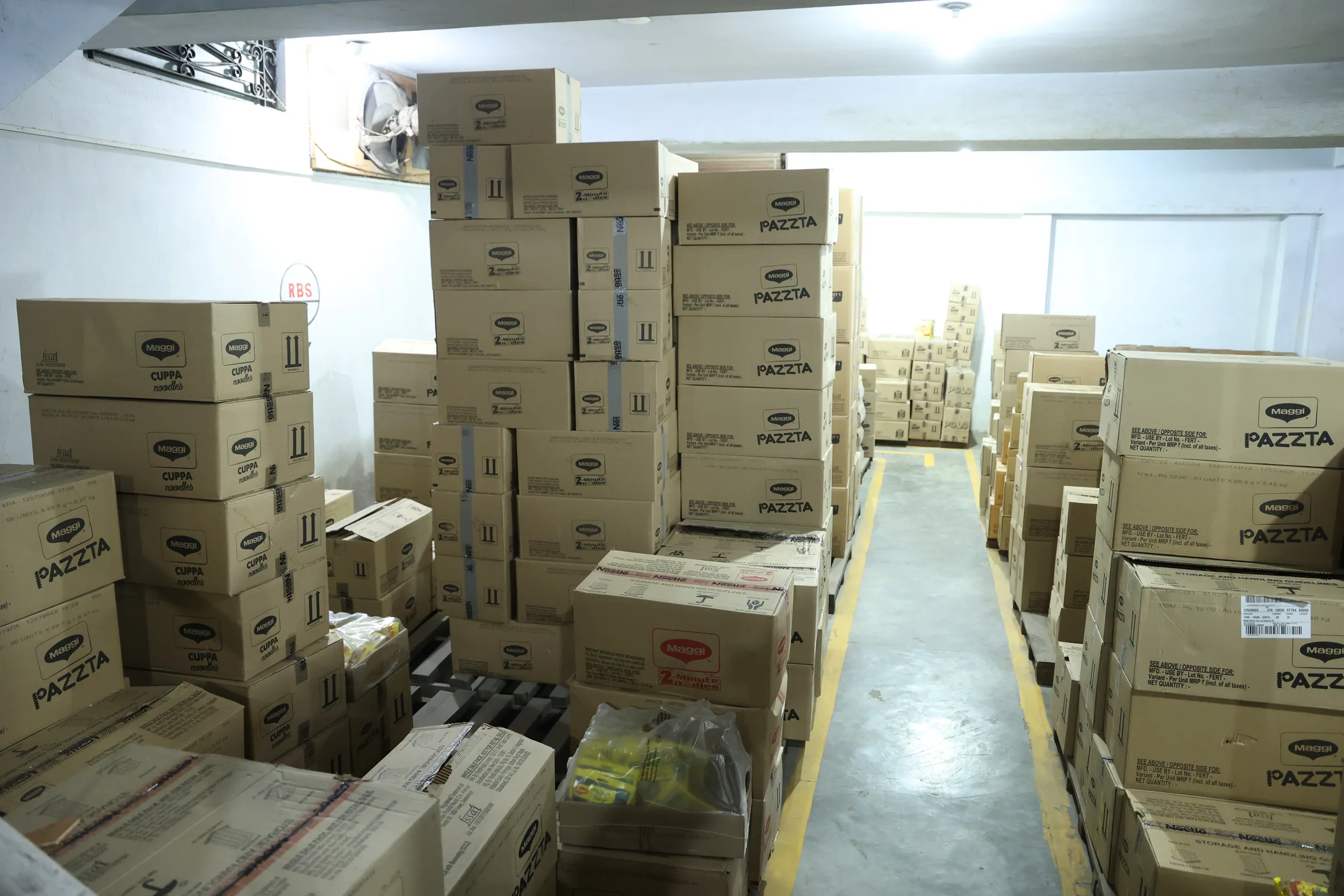Bulk FMCG pallet inventory at the Attar Singh & Sons Jammu warehouse
